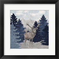 Framed 'Blue Cliff Mountains scene II-Deer' border=
