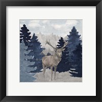 Framed 'Blue Cliff Mountains scene II-Deer' border=
