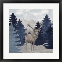 Framed 'Blue Cliff Mountains scene II-Deer' border=