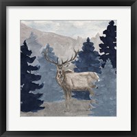 Framed 'Blue Cliff Mountains scene III-Elk' border=