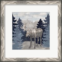 Framed 'Blue Cliff Mountains scene IV-Moose' border=