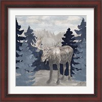 Framed 'Blue Cliff Mountains scene IV-Moose' border=