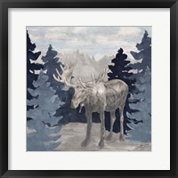 Framed 'Blue Cliff Mountains scene IV-Moose' border=