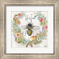 Framed 'Honey Bee and Herb Blossom Wreath I' border=