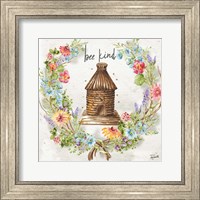 Framed 'Honey Bee and Herb Blossom Wreath III' border=