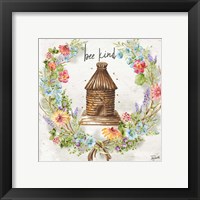 Framed 'Honey Bee and Herb Blossom Wreath III' border=