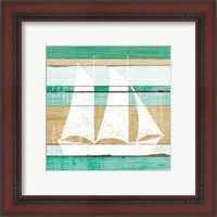 Framed 'Beachscape V Boat Green' border=