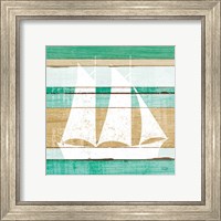 Framed 'Beachscape V Boat Green' border=