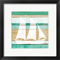 Framed 'Beachscape V Boat Green' border=