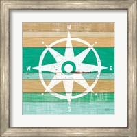 Framed 'Beachscape IV Compass Green' border=