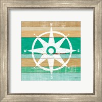 Framed 'Beachscape IV Compass Green' border=