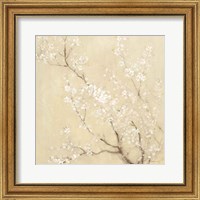 Framed 'White Cherry Blossoms I Linen Crop' border=