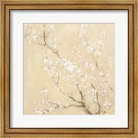 Framed 'White Cherry Blossoms I Linen Crop' border=