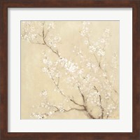 Framed White Cherry Blossoms I Linen Crop