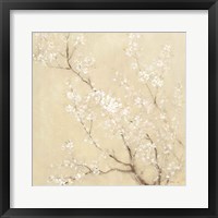 Framed 'White Cherry Blossoms I Linen Crop' border=