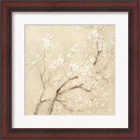 Framed 'White Cherry Blossoms II Linen Crop' border=