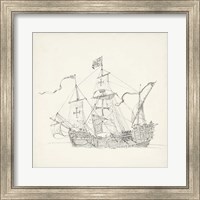 Framed 'Antique Ship Sketch VI' border=