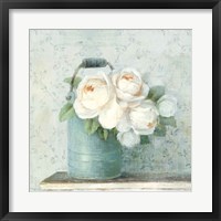 June Roses I White Blue Crop Framed Print