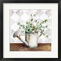 Framed 'Eucalyptus White Watering Can' border=