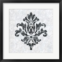 Textured Damask III on white Framed Print