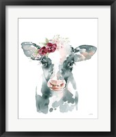 Framed Floral Cow