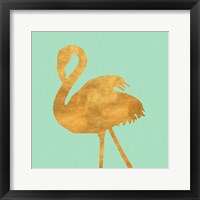 Framed Teal Gold Flamingo