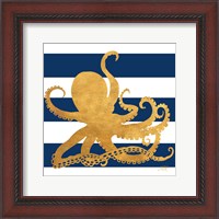 Framed 'Sea Creatures on Stripes IV' border=