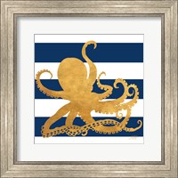 Framed 'Sea Creatures on Stripes IV' border=