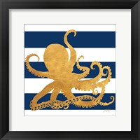 Framed 'Sea Creatures on Stripes IV' border=