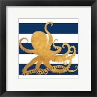 Framed 'Sea Creatures on Stripes IV' border=