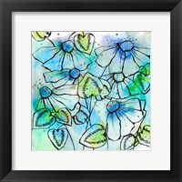 Framed Blue Bursts and Blossoms Square