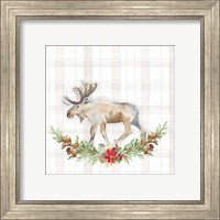 Framed 'Holiday Woodland Garland on Plaid I' border=