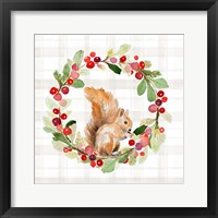 Holiday Woodland Wreath on Plaid II Framed Print