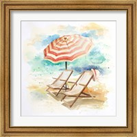 Framed 'Umbrella On The Beach I' border=