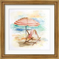 Framed 'Umbrella On The Beach II' border=