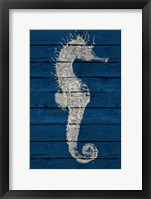 Framed Antique Seahorse on Blue I