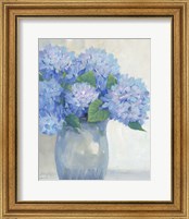 Framed 'Blue Hydrangeas in Vase I' border=