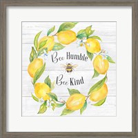 Framed 'Lemons & Bees Sentiment  woodgrain I' border=