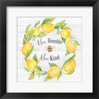 Lemons & Bees Sentiment  woodgrain I Framed Print