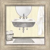 Framed 'Farmhouse Bath II Gray & Yellow 2-Sink' border=