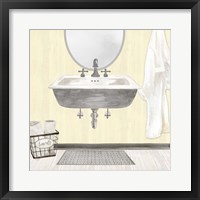 Framed 'Farmhouse Bath II Gray & Yellow 2-Sink' border=