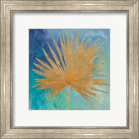 Framed 'Teal Gold Leaf Palm I' border=