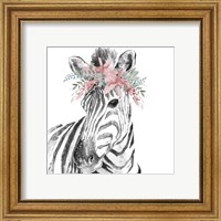 Framed 'Water Zebra with Floral Crown Square' border=