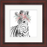 Framed 'Water Zebra with Floral Crown Square' border=