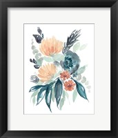 Framed Teal & Peach Bouquet I