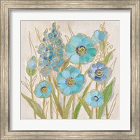 Framed 'Opalescent Floral I Blue' border=