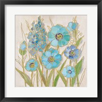 Framed Opalescent Floral I Blue