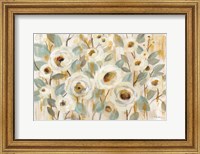 Framed White Gold and Sage Floral