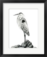 Framed Shoreline Heron in B&W II