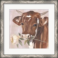 Framed 'Peony Cow I' border=